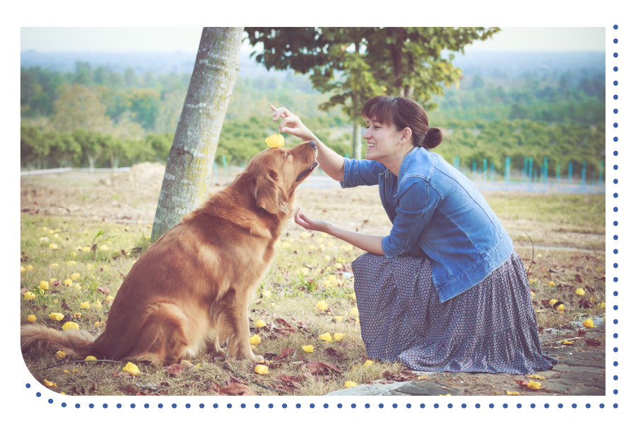 a woman with her trained dog